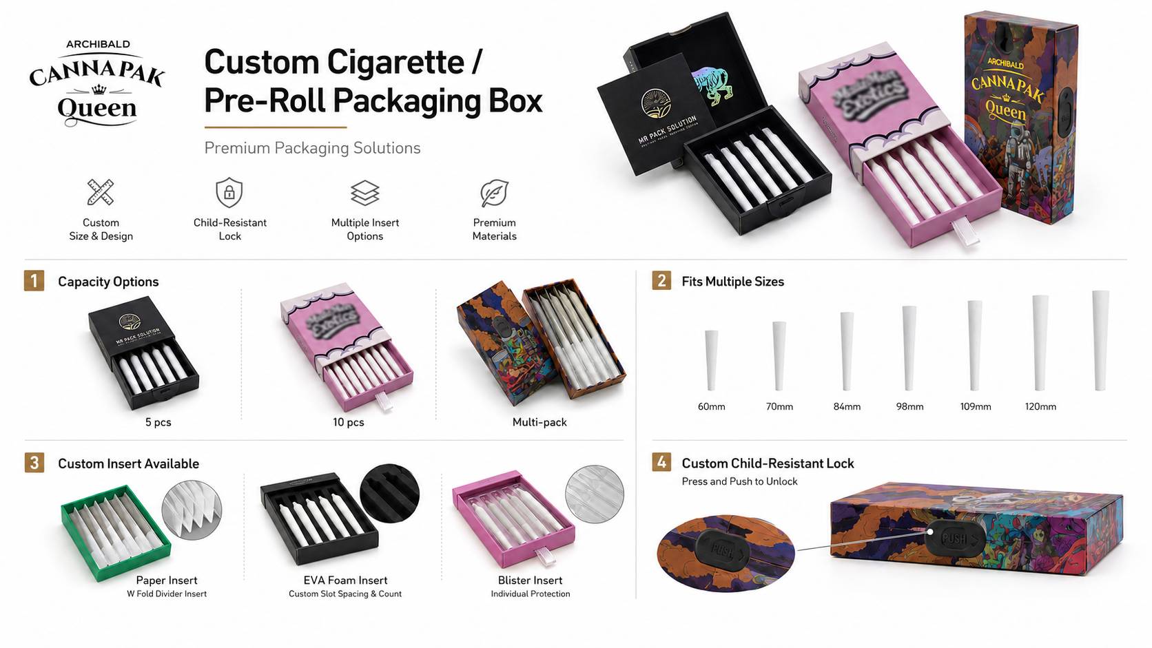 60mm pre roll box with logo